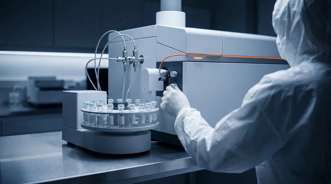 Analiz laboratuvarında ICP-MS cihazı ve otosampler