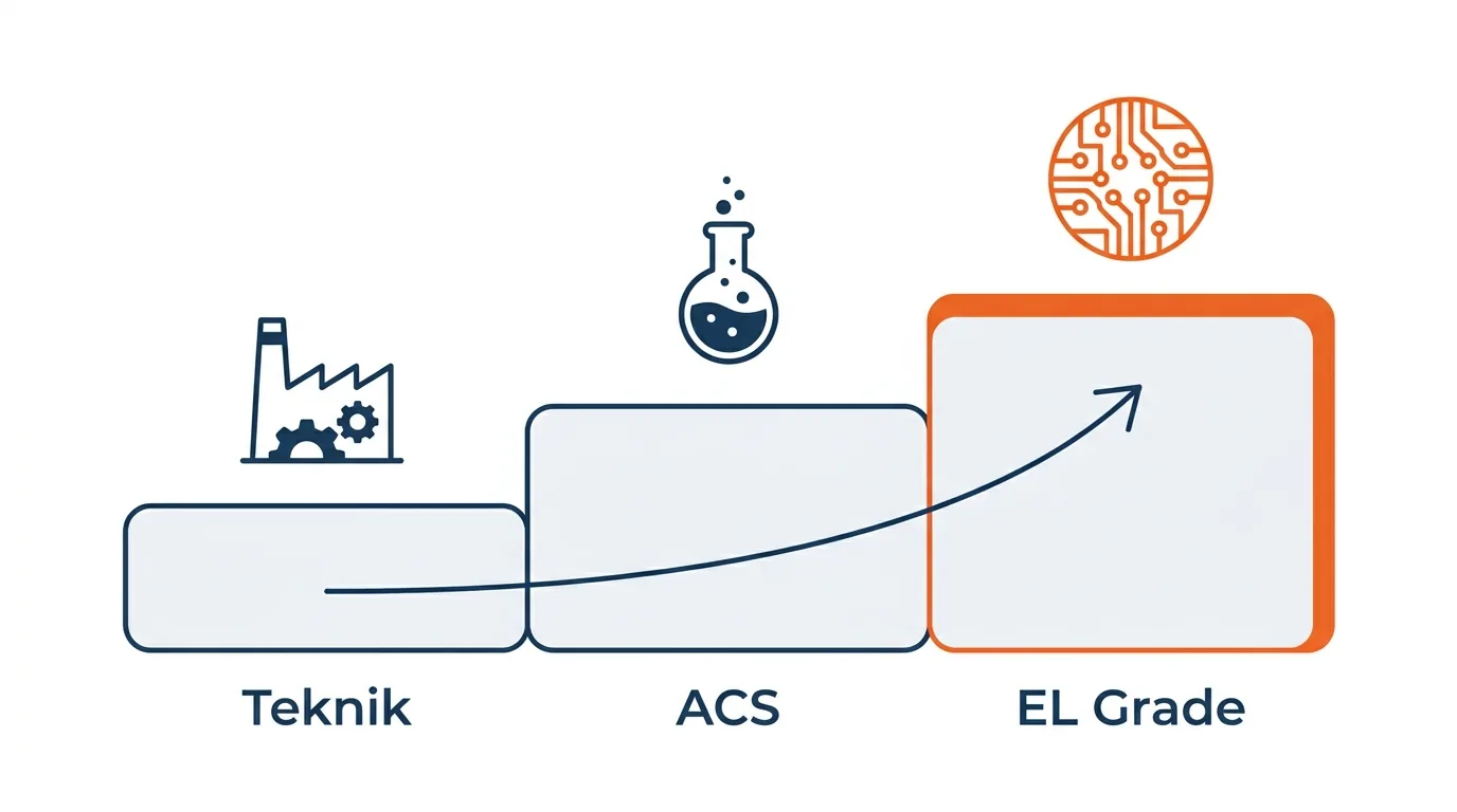 Teknik, ACS ve EL grade saflık sınıflarını gösteren merdiven şeması
