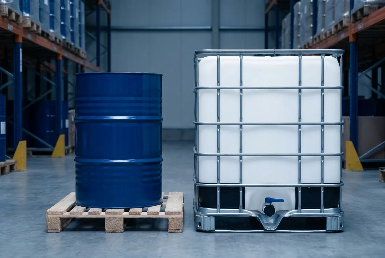 NMP için 200 litrelik varil ve 1000 litrelik IBC