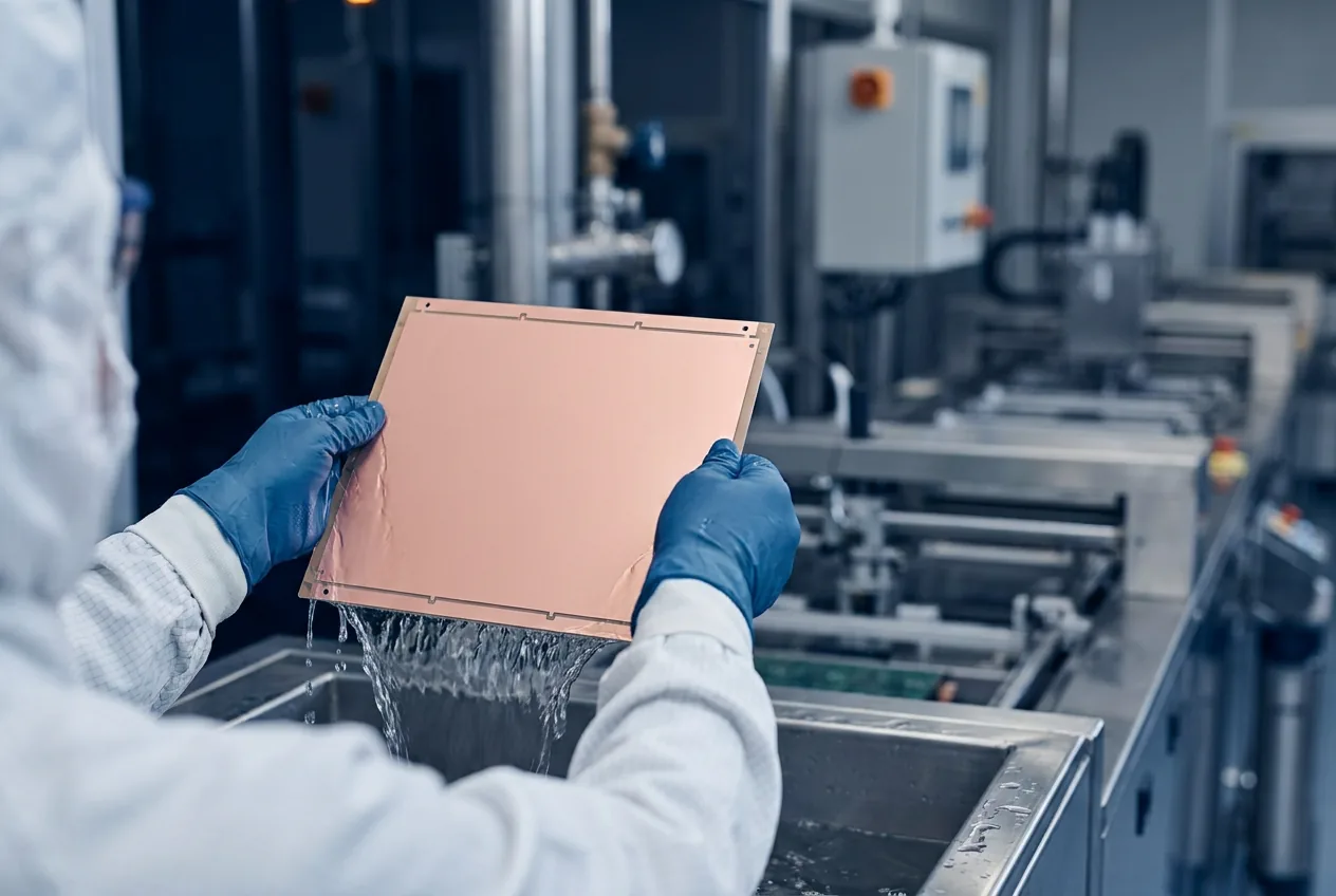 Mikroetch sonrası mat pembe bakır yüzeyli PCB paneli