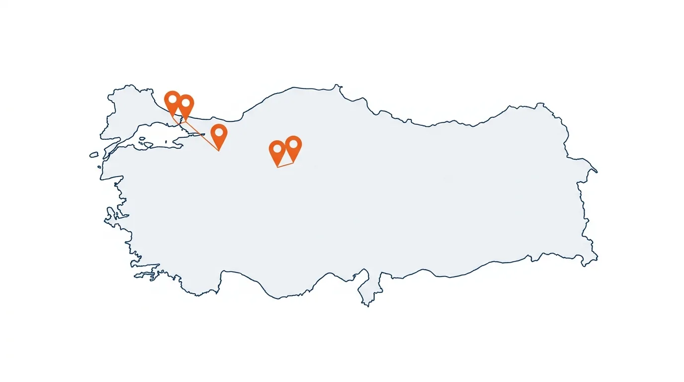 Türkiye haritasında beş araştırma temiz odası merkezinin konumları